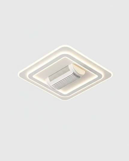 Lustre Ventilateur Sans Pales Noir LED Moderne - Carré 47 cm / Lumière tricolore | 220 V