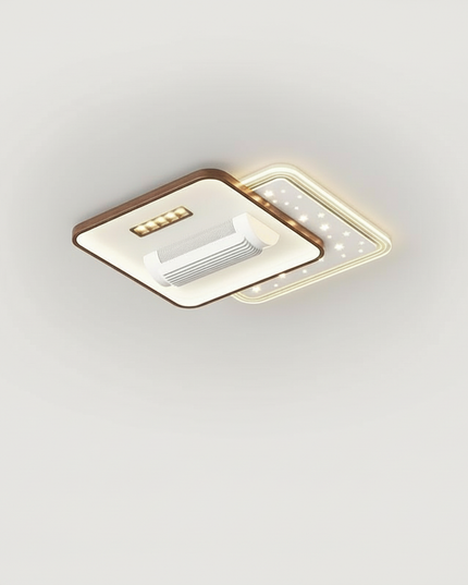 Lustre Ventilateur Silencieux Sans Pales LED Télécommande - Blanc & Finition Noyer / 6 têtes / 180–260 V