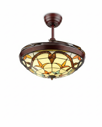 Lustre Ventilateur Tiffany Rétractable LED - Beige / 42 pouces / 220 V
