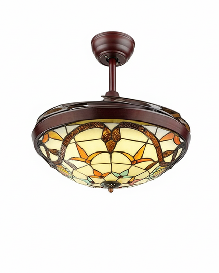 Lustre Ventilateur Tiffany Rétractable LED - Brun / 42 pouces / 110 V
