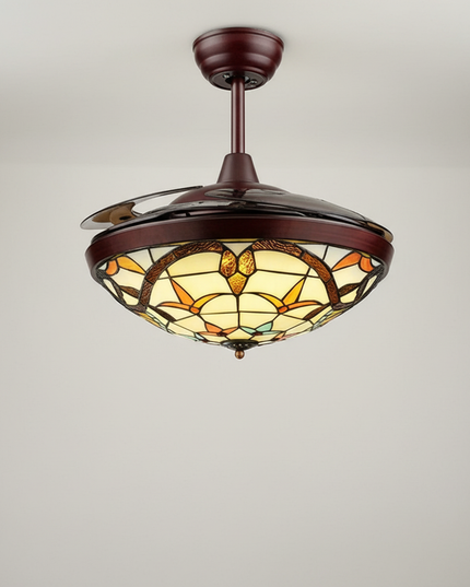 Lustre Ventilateur Tiffany Rétractable LED - Vue 1