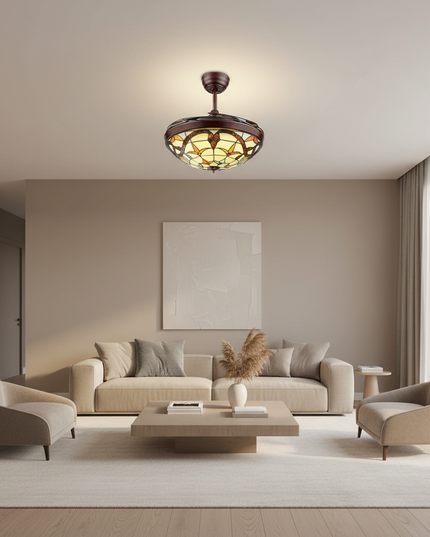 Lustre Ventilateur Tiffany Rétractable LED - Vue 4