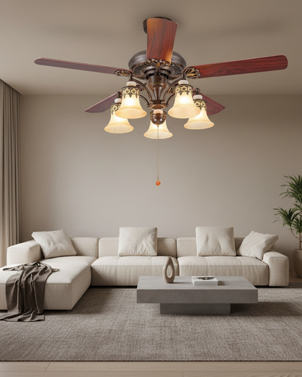 Lustre Ventilateur Vintage Fer Télécommande 42 Pouces - Vue 4