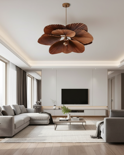 Lustre Ventilateur Wabi Sabi Papier Feuille - D60cm / Lumière chaude