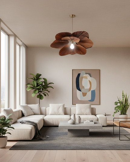 Lustre Ventilateur Wabi Sabi Papier Feuille - D60cm / lumière froide