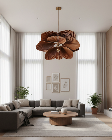 Lustre Ventilateur Wabi Sabi Papier Feuille - D80cm / Lumière chaude